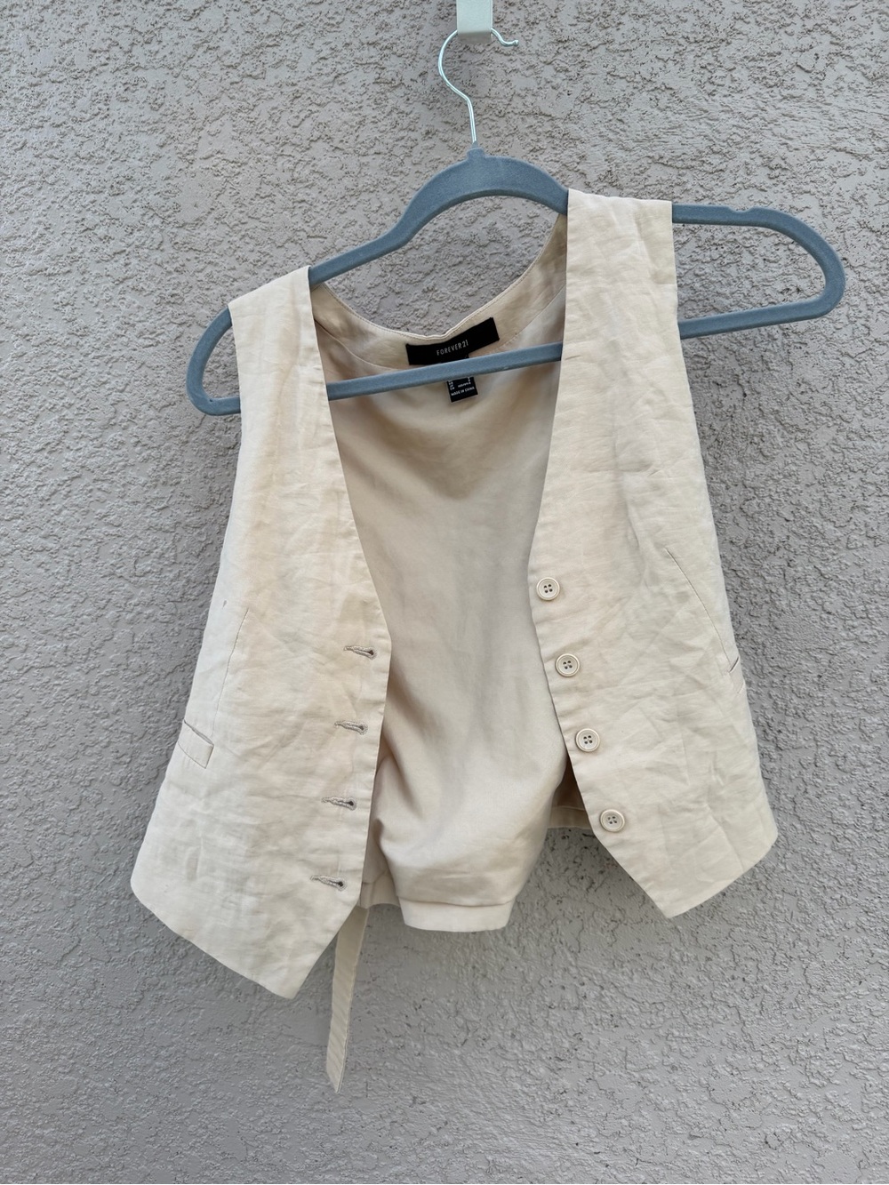Forever 21 Beige Linen-Blend Button Vest